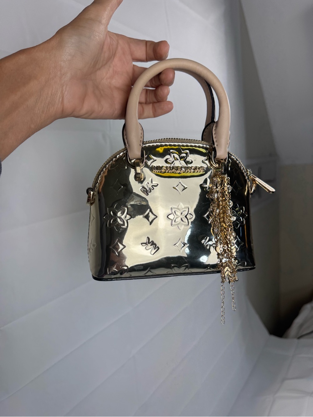 Michael Kors Mini Metallic Gold Crossbody Satchel Bag Tassel - Picture 12 of 12